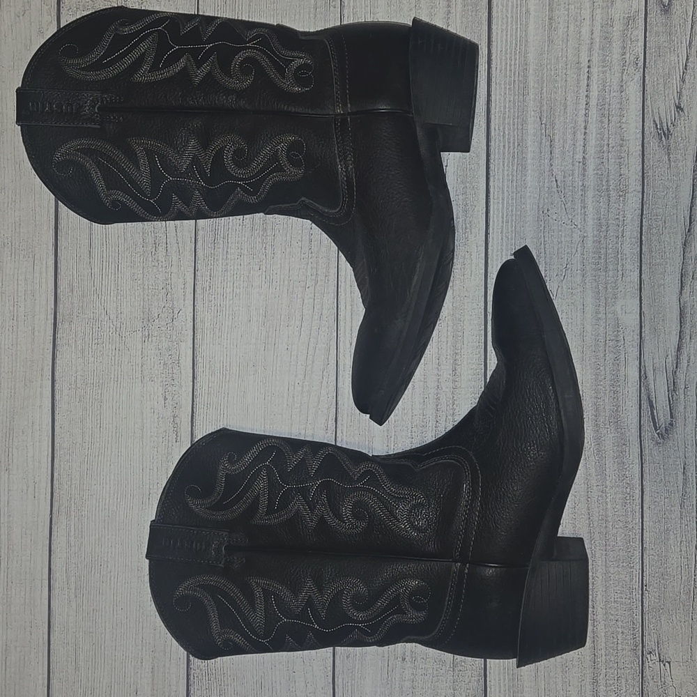 Justin Boots Men's Leather Cowboy Western Boots Black Size 10.5D